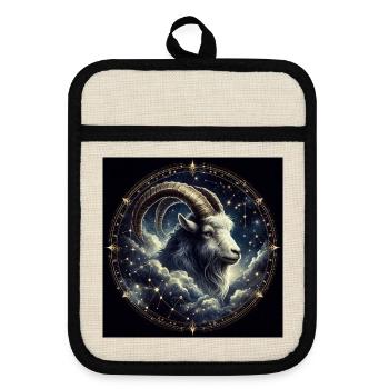 CAPRICORN / Zodiac - Pot holders with rubber back - linen/black  - Front