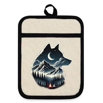 wolf - Pot holders with rubber back - linen/black  - Front