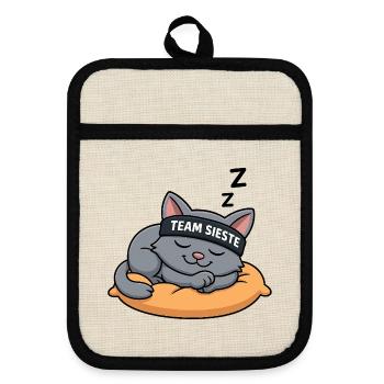 Team Sieste – Le Chat Roi de la Détente - Maniques avec dos en caoutchouc - lin/noir  - Devant