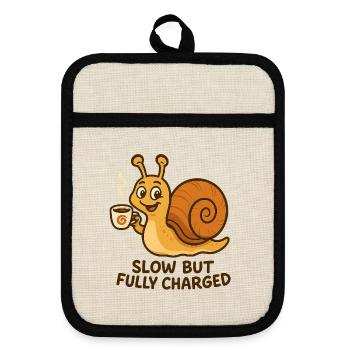 Lustige Schnecke mit Kaffee - Topflappen mit Gummirückseite - Leinen/Schwarz  - Vorne