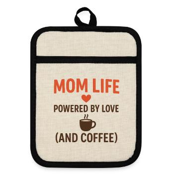 Cadeau amusant pour la fête des mères pour les mamans qui aiment le café - Maniques avec dos en caoutchouc - lin/noir  - Devant