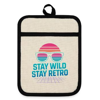 Stay Wild Stay Retro Neon - Pot holders with rubber back - linen/black  - Front