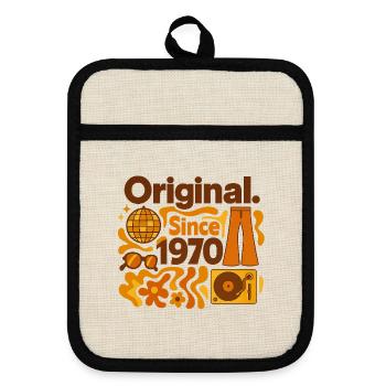 Original. Since 1970 – Disco Fever Birth Year - Pot holders with rubber back - linen/black  - Front