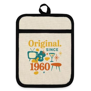 Original. Since 1960 – Retro Design Geburtsjahr - Topflappen mit Gummirückseite - Leinen/Schwarz  - Vorne