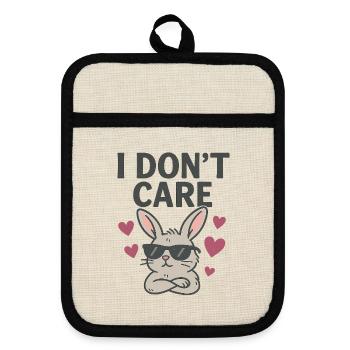 I Don’t Care Bunny süßer Hase Herz - Topflappen mit Gummirückseite - Leinen/Schwarz  - Vorne