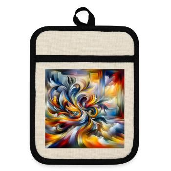 Abstract Paint Swirl Feather Art - Pot holders with rubber back - linen/black  - Front