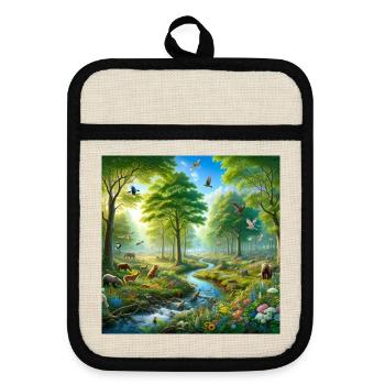 Harmonious nature dream - Pot holders with rubber back - linen/black  - Front