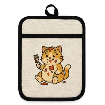 Katzenbolognese - Topflappen mit Gummirückseite - Leinen/Schwarz  - Vorne