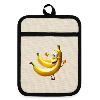 Banane de dessin animé joyeux avec visage - drôle - Maniques avec dos en caoutchouc - lin/noir  - Devant