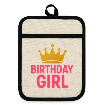 Couronne de fille d’anniversaire | Motif de princesse rose doré - Maniques avec dos en caoutchouc - lin/noir  - Devant