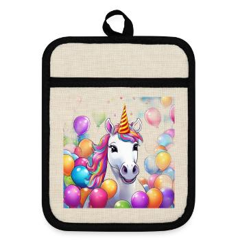 Fête d’anniversaire magique de licorne avec des ballons - Maniques avec dos en caoutchouc - lin/noir  - Devant