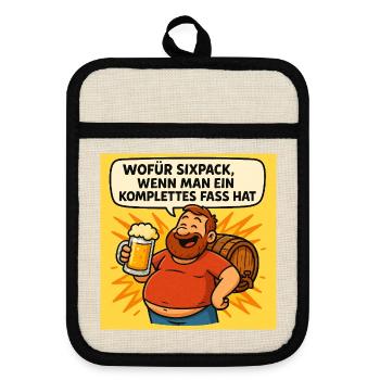 Six Pack oder Fass - Topflappen mit Gummirückseite - Leinen/Schwarz  - Vorne
