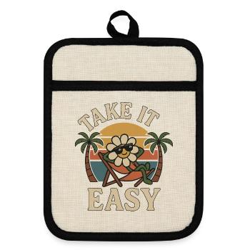 Take It Easy - Conception de fleur vintage drôle - Maniques avec dos en caoutchouc - lin/noir  - Devant