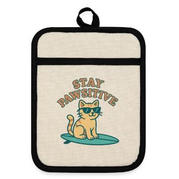 Stay Pawsitive – Cool Cat Vibes - Pot holders with rubber back - linen/black  - Front