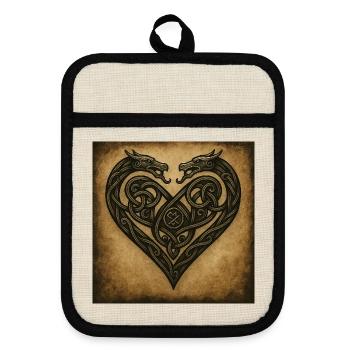 Dragon Heart - Pot holders with rubber back - linen/black  - Front