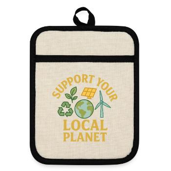 Support Your Local Planet - Pot holders with rubber back - linen/black  - Front