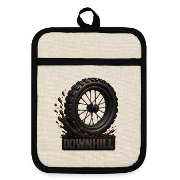 Downhill Mountain Bike Tire - Pot holders with rubber back - linen/black  - Front
