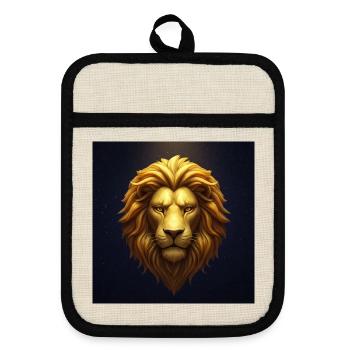 Golden Lion in the Starry Sky - Pot holders with rubber back - linen/black  - Front