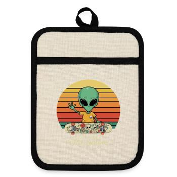 Alien Skater - Tattoo - Old School - Pot holders with rubber back - linen/black  - Front