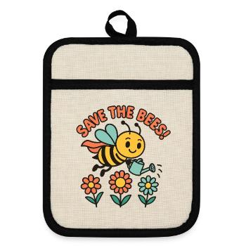 Superhero Bee: Save the Bees! - Pot holders with rubber back - linen/black  - Front