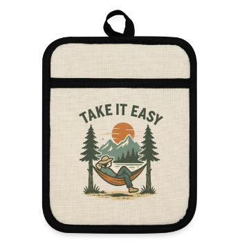 Take It Easy - Topflappen mit Gummirückseite - Leinen/Schwarz  - Vorne