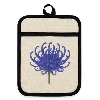 Elegant Blue Chrysanthemum Illustration - Pot holders with rubber back - linen/black  - Front