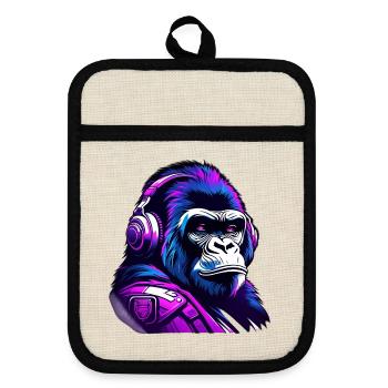 Motif gorille futuriste avec casque - Maniques avec dos en caoutchouc - lin/noir  - Devant