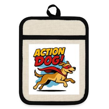 Action Hund Superheld - Topflappen mit Gummirückseite - Leinen/Schwarz  - Vorne