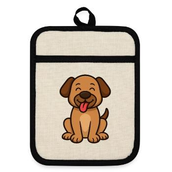 Cute Dog – Cartoon Style Design - Pot holders with rubber back - linen/black  - Front
