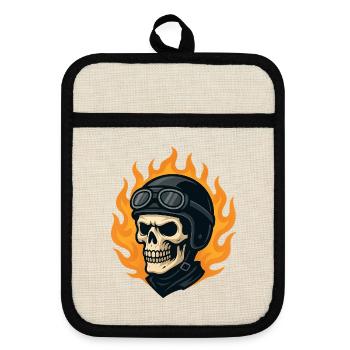 Crâne biker stylisé casque et flammes - Maniques avec dos en caoutchouc - lin/noir  - Devant
