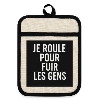 I ride to run away from people – Biker design - Pot holders with rubber back - linen/black  - Front