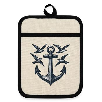 Anchor Seagull - Pot holders with rubber back - linen/black  - Front