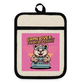 Teddy Bear Gierczak Funny Retro Theme - Pot holders with rubber back - linen/black  - Front