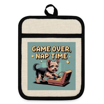 Dog and Console: Virtual Gameplay - Pot holders with rubber back - linen/black  - Front
