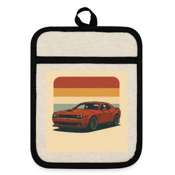 Roter Muscle Car Retro Design - Topflappen mit Gummirückseite - Leinen/Schwarz  - Vorne
