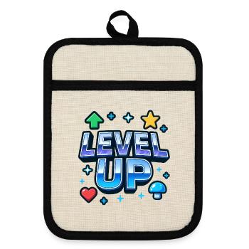 Level Up Gaming Motivations - Pot holders with rubber back - linen/black  - Front