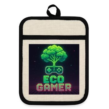 EcoGracz Gaming Pixel Art Design - Topflappen mit Gummirückseite - Leinen/Schwarz  - Vorne