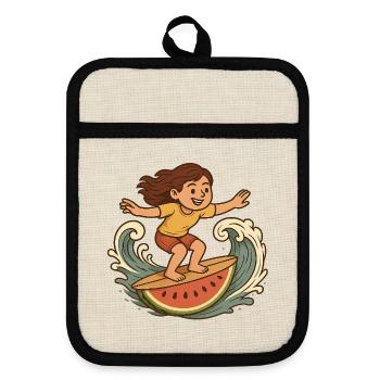 Surfergirl Watermelon - Pot holders with rubber back - linen/black  - Front