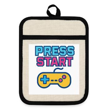 Press Start Gaming Graphics Vintage - Pot holders with rubber back - linen/black  - Front