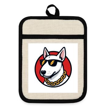 Cool bull terrier with sunglasses and gold chain - Pot holders with rubber back - linen/black  - Front
