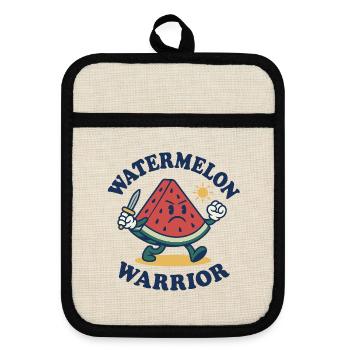 Watermelon Warrior – Bold Slice Design - Pot holders with rubber back - linen/black  - Front