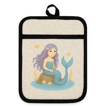 Nordic Fantasy - Purple Mermaid - Pot holders with rubber back - linen/black  - Front