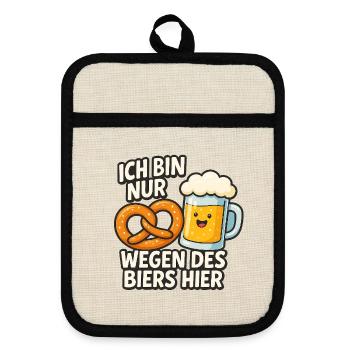 Citation humoristique sur la bière avec des bretzels - Maniques avec dos en caoutchouc - lin/noir  - Devant