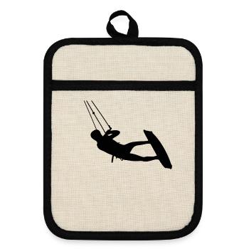 Kiter. Kitesurfing - Topflappen mit Gummirückseite - Leinen/Schwarz  - Vorne