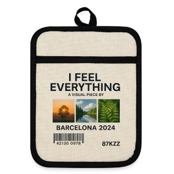 I Feel Everything: Visual Piece Barcelona - Pot holders with rubber back - linen/black  - Front