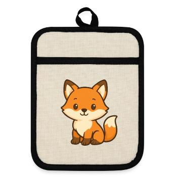 Ours renard mignon design pour enfants - Maniques avec dos en caoutchouc - lin/noir  - Devant