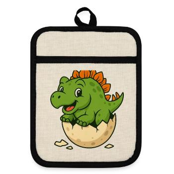 Cute dinosaur offspring on egg - Pot holders with rubber back - linen/black  - Front