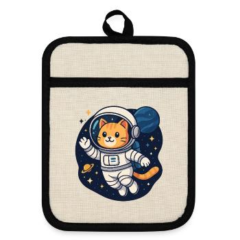 Space Cat Adventure – Kawaii Astronaut Shirt - Pot holders with rubber back - linen/black  - Front