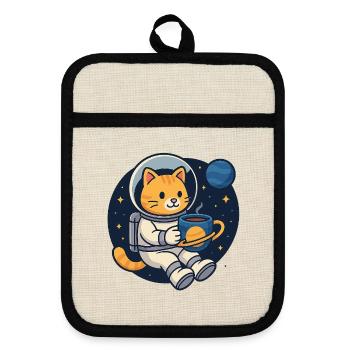 Astro Cat Coffee Break – Chemise Kawaii Space - Maniques avec dos en caoutchouc - lin/noir  - Devant