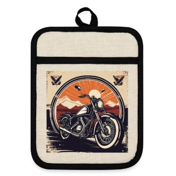Vintage Motorcycle Design - Pot holders with rubber back - linen/black  - Front